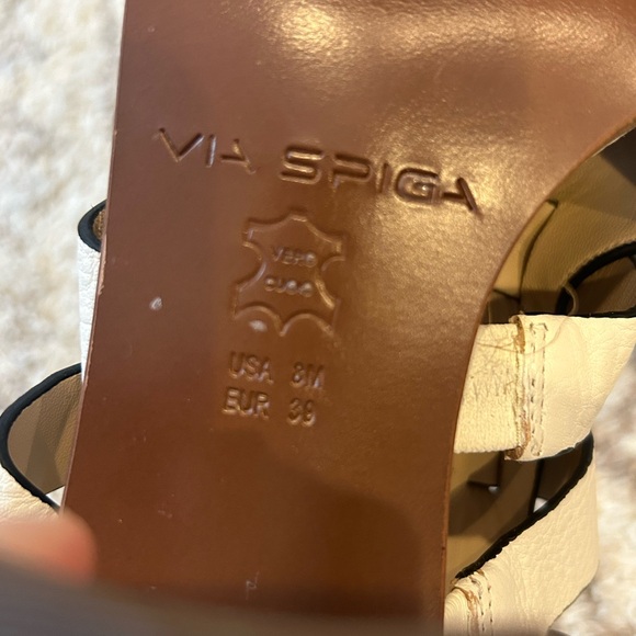 Via Spiga White Leather Strappy Block Heel Sandals Size 8 - Picture 8 of 9